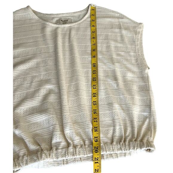 Madewell #AN461 Women Size Small Pointelle Knit Short Sleeve Crop Top Beige Cap - Picture 5 of 10